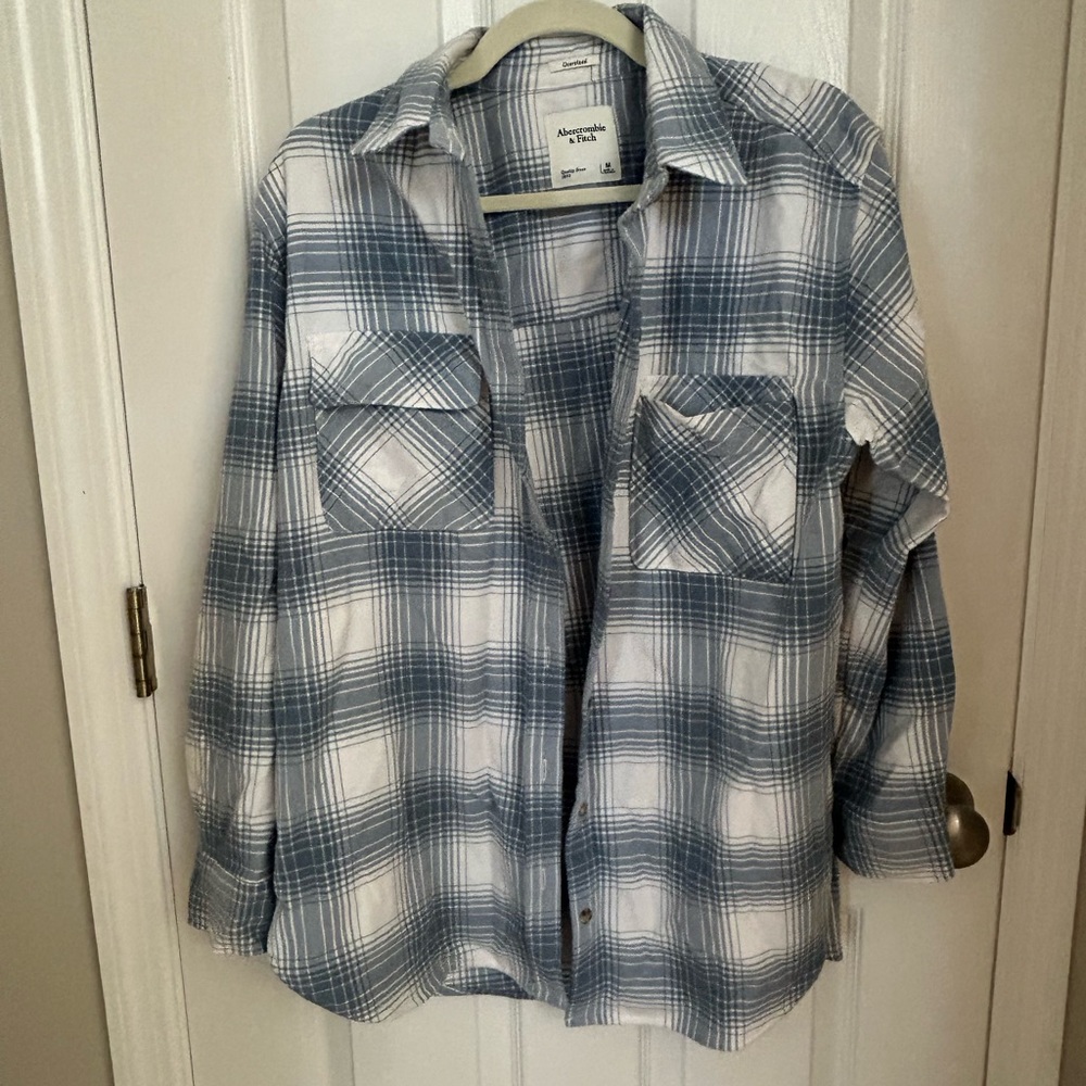 Abercrombie oversized blue and white flannel size medium excellent condition